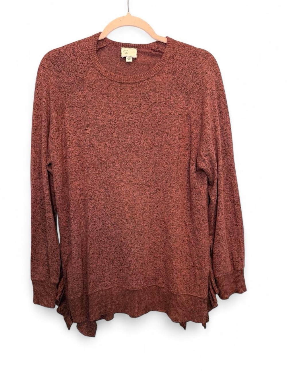 Anthropologie Postmark Heather Burgundy Knit Ruffle Hem Pullover Sweater Small